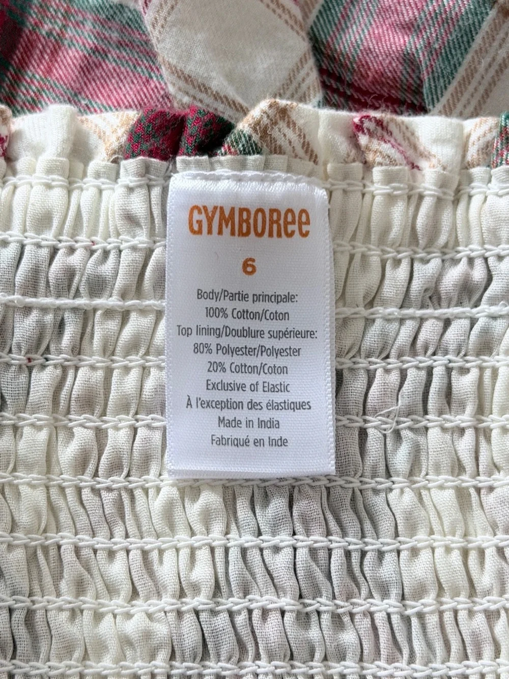 NEW Gymboree Cream Plaid Ruffle Dress Size 6 Puff Sleeves 100 Cotton